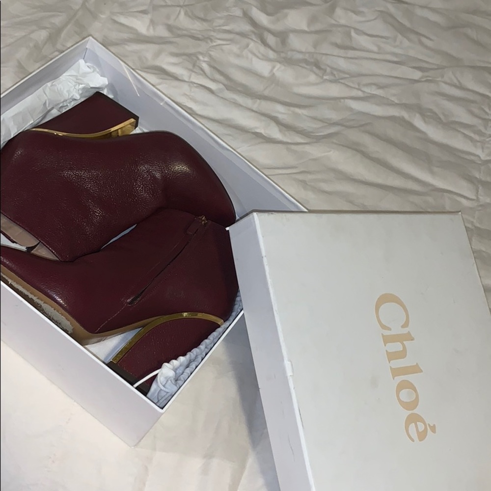 Chloe Dark Red Booties with Gold Heel
